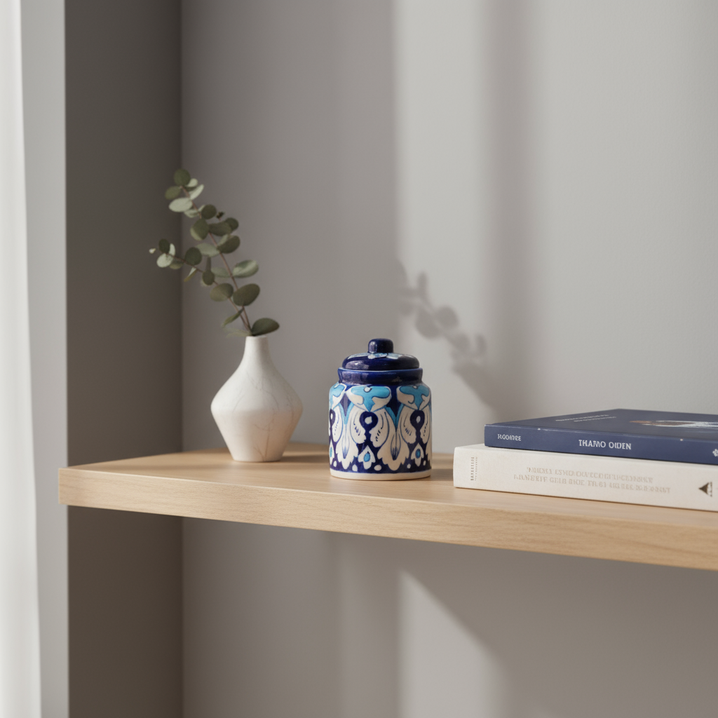 Small Blue Pottery Jar with Lid – Hand-Painted Multani Ceramic (4″ × 3″)