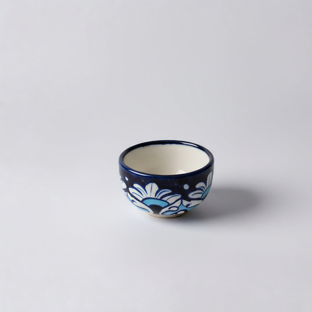 Hand-Painted Small Blue Pottery Bowl — 3″ Multani Ceramic Sauce/Jewelry Dish
