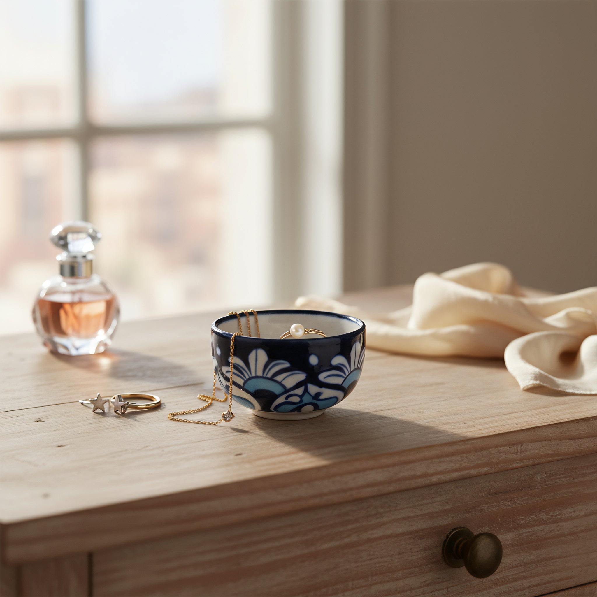 Hand-Painted Small Blue Pottery Bowl — 3″ Multani Ceramic Sauce/Jewelry Dish