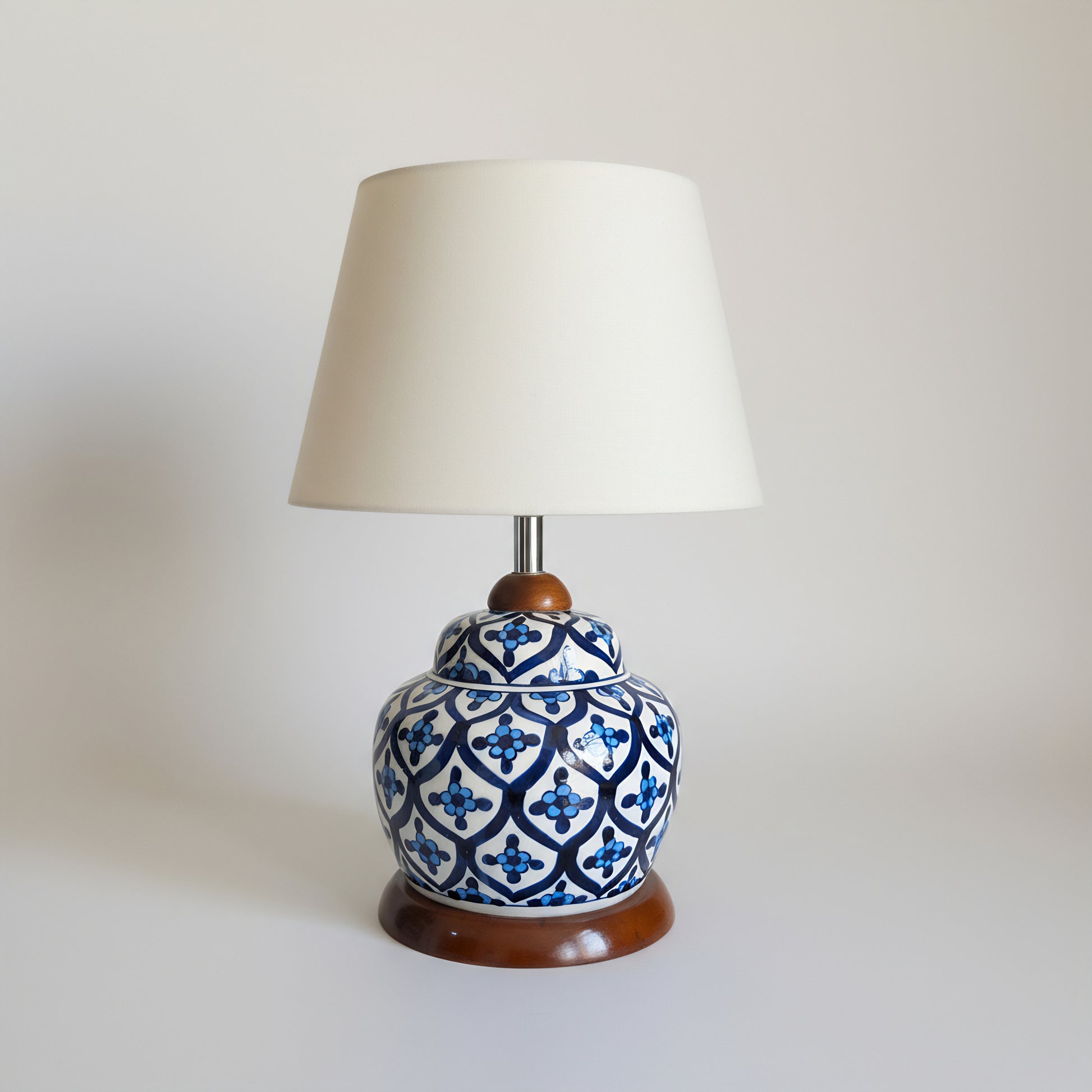 Multani Blue Pottery Lamp Base with Wooden Stand – Handcrafted