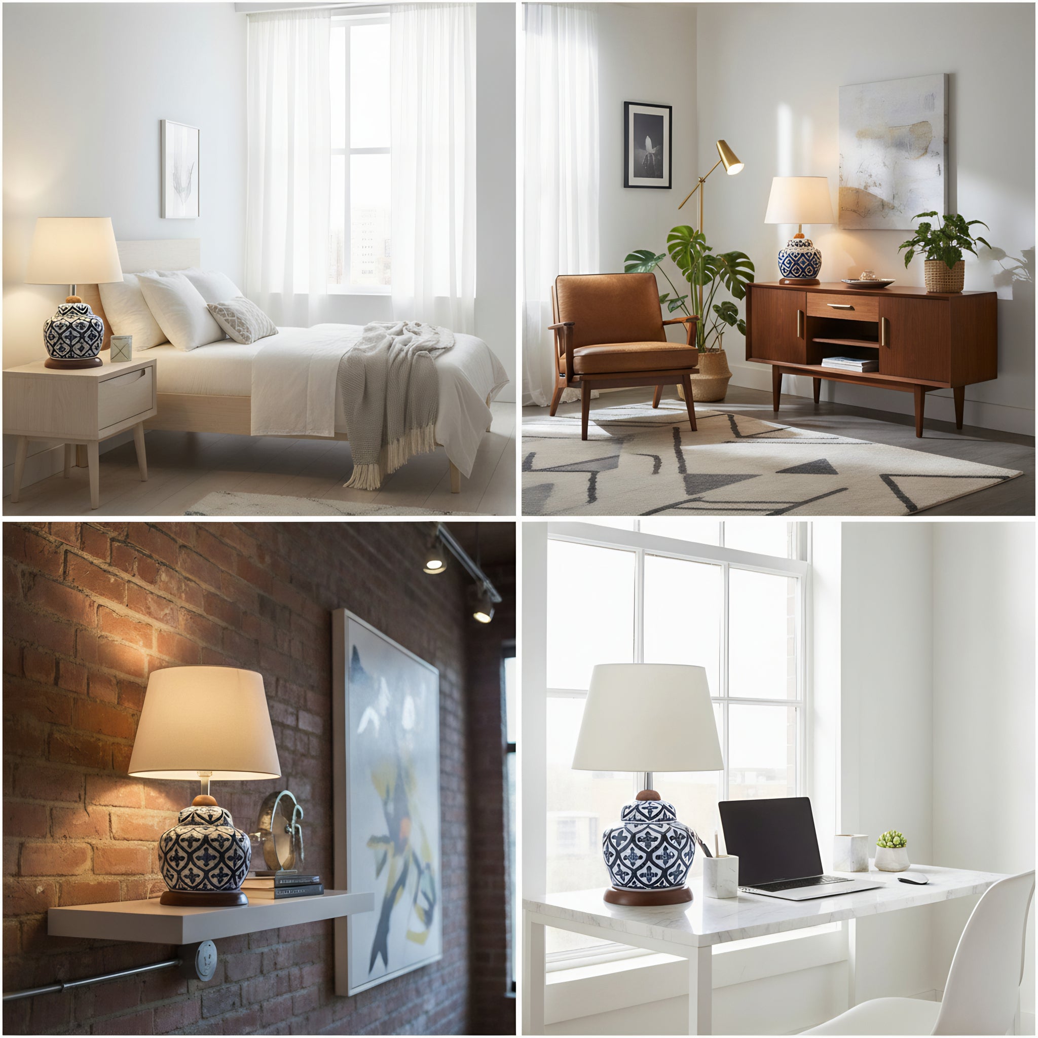 Multani Blue Pottery Lamp Base with Wooden Stand – Handcrafted