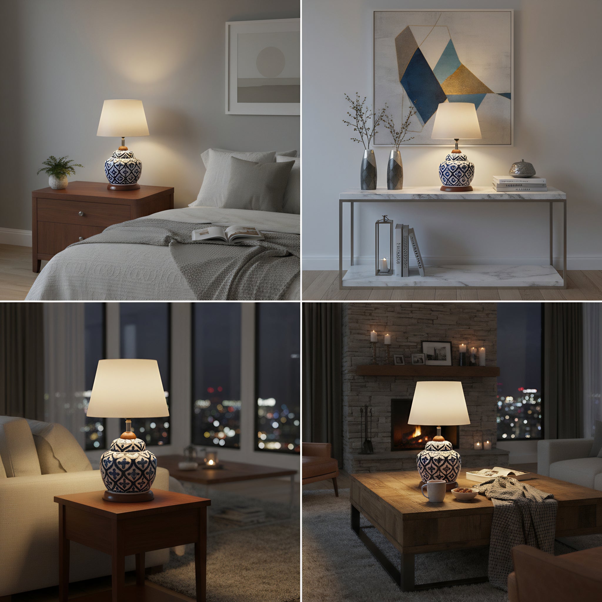 Multani Blue Pottery Lamp Base with Wooden Stand – Handcrafted