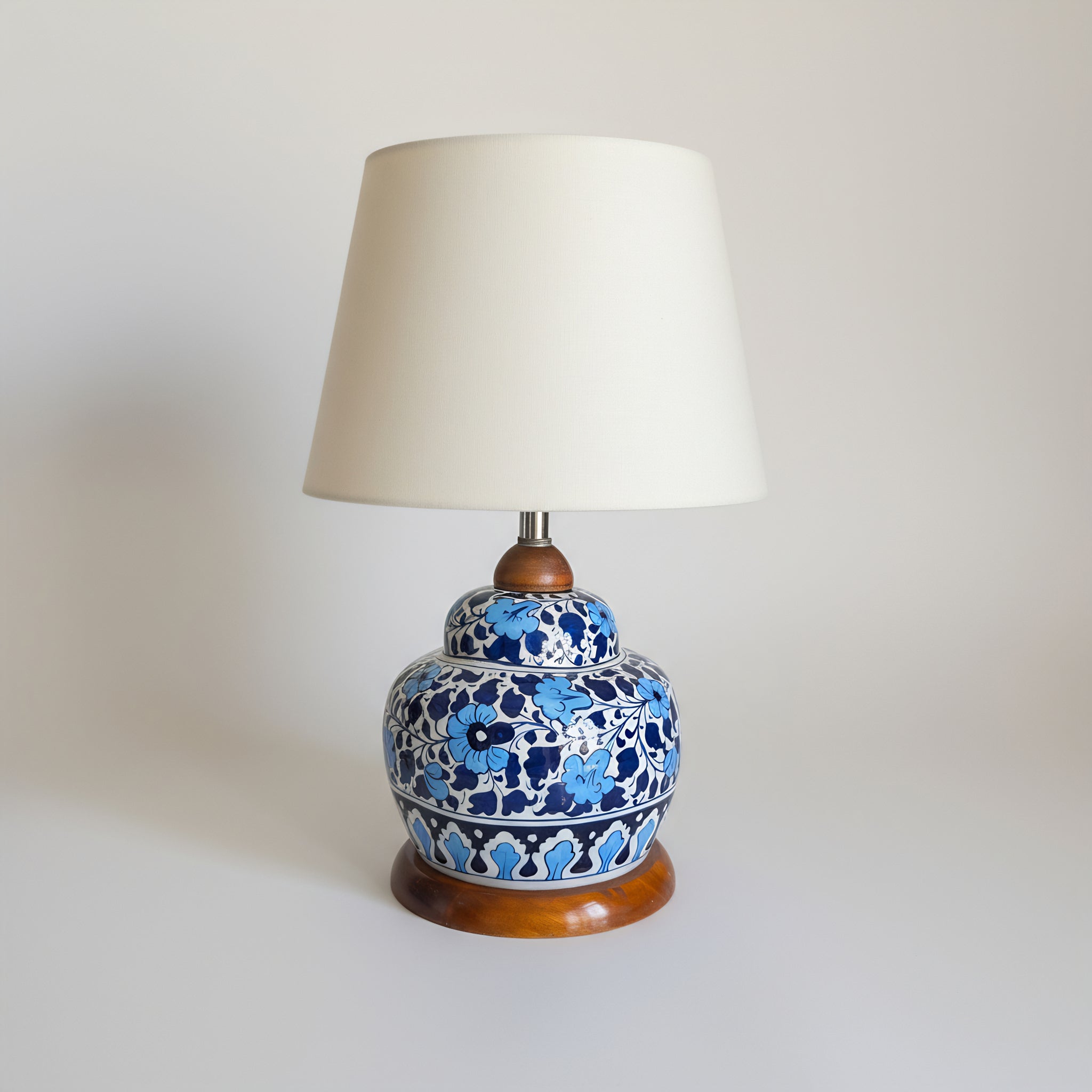 Handcrafted Multani Blue Pottery Lamp Base – Floral Vine Pattern