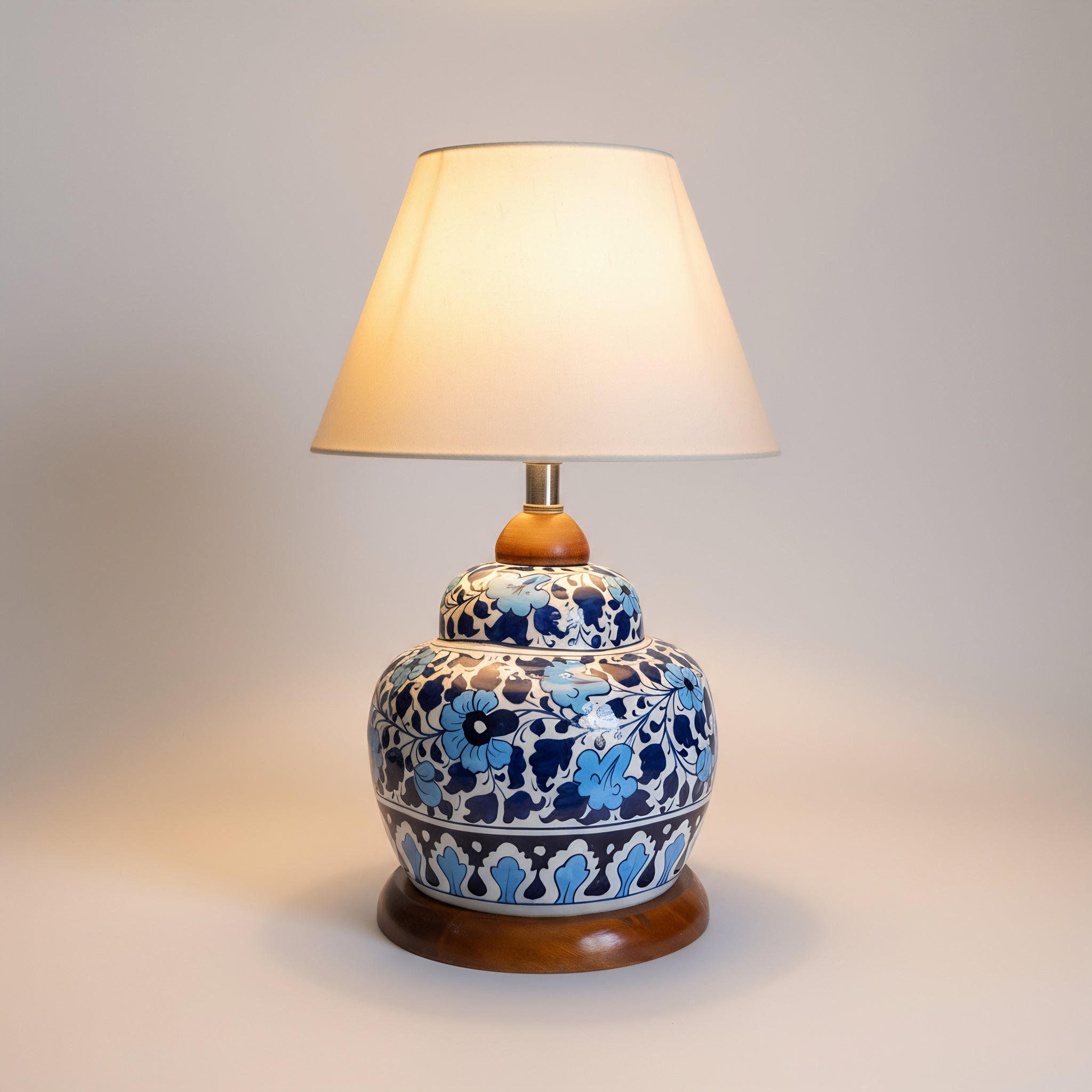 Handcrafted Multani Blue Pottery Lamp Base – Floral Vine Pattern