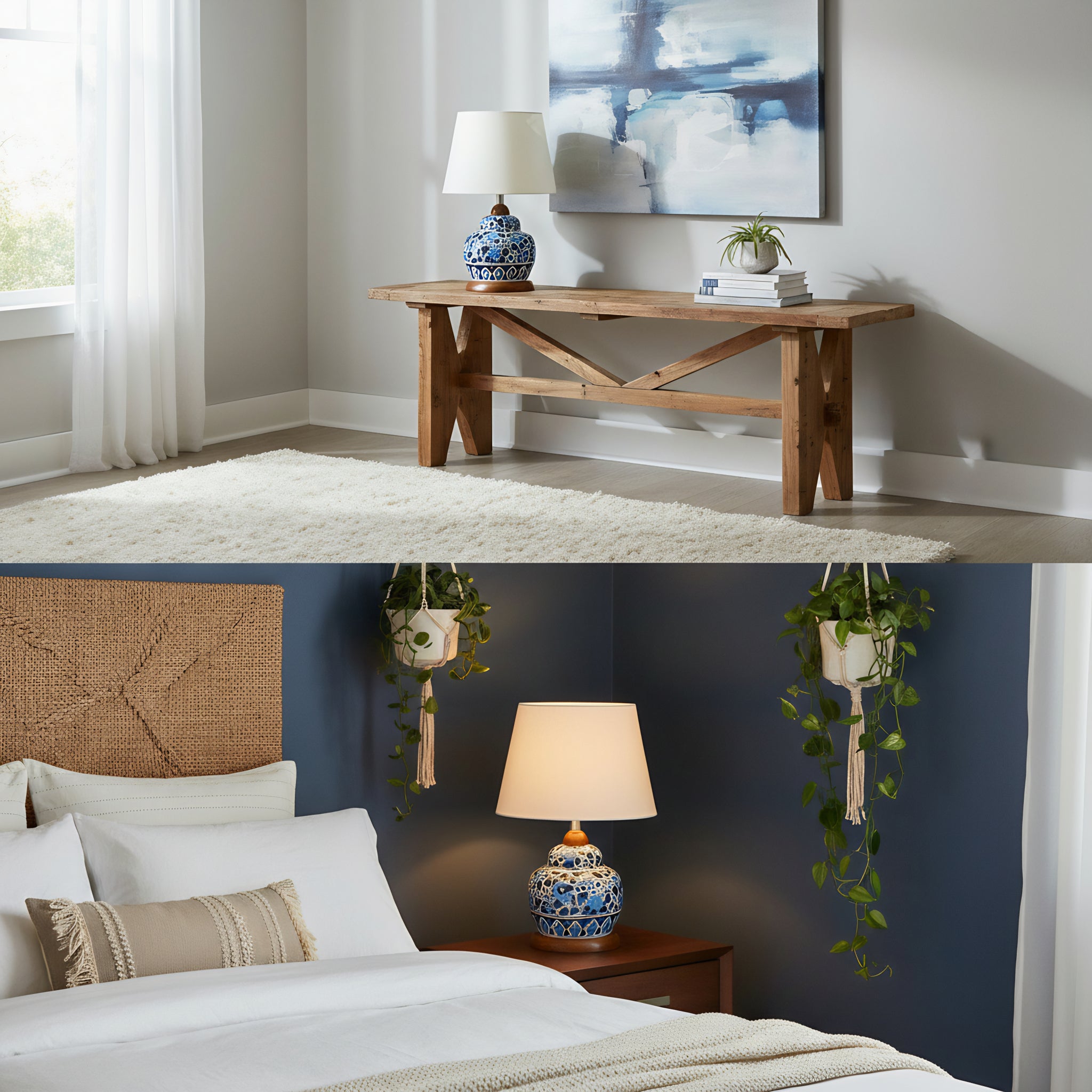 Handcrafted Multani Blue Pottery Lamp Base – Floral Vine Pattern