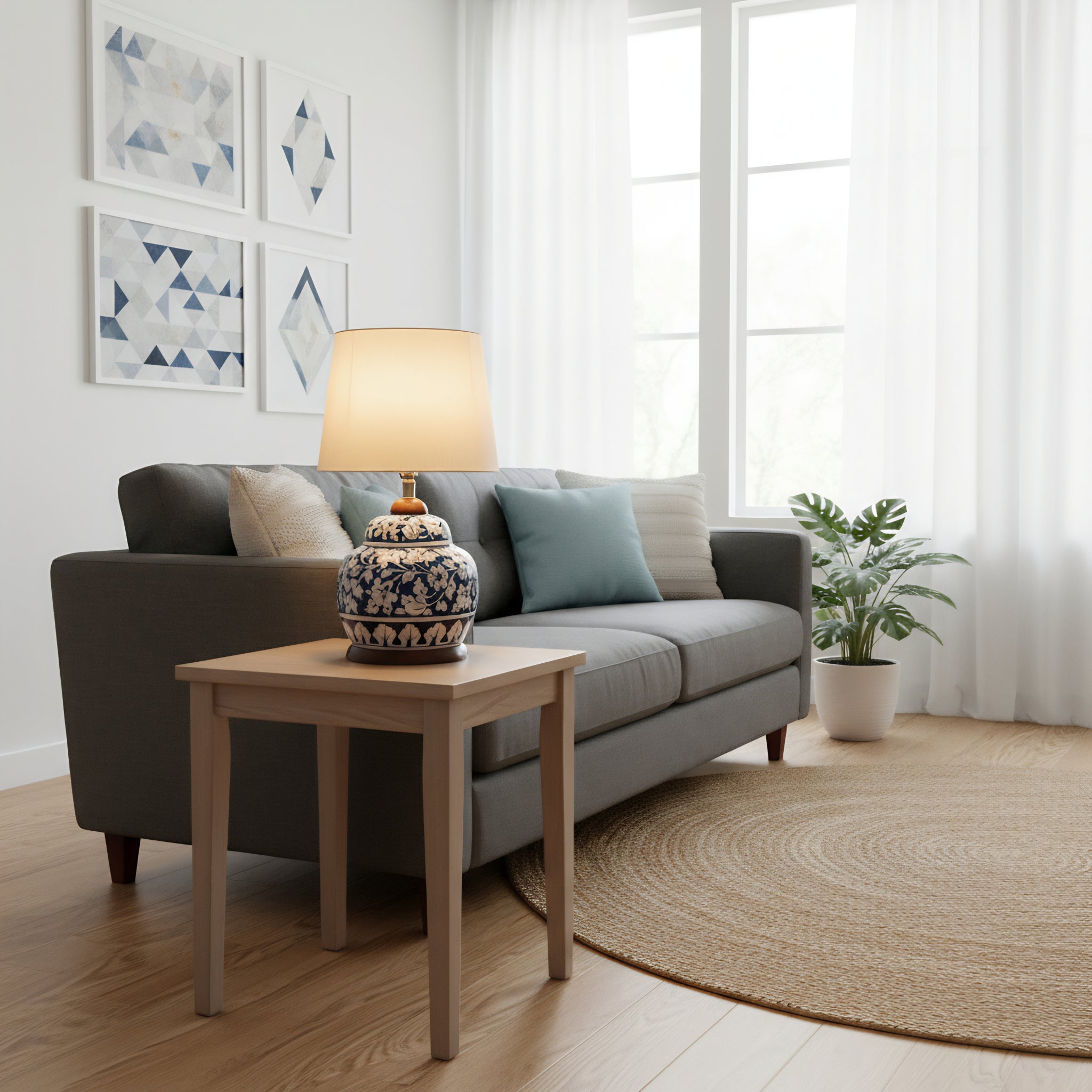 Handcrafted Multani Blue Pottery Lamp Base – White Floral Pattern