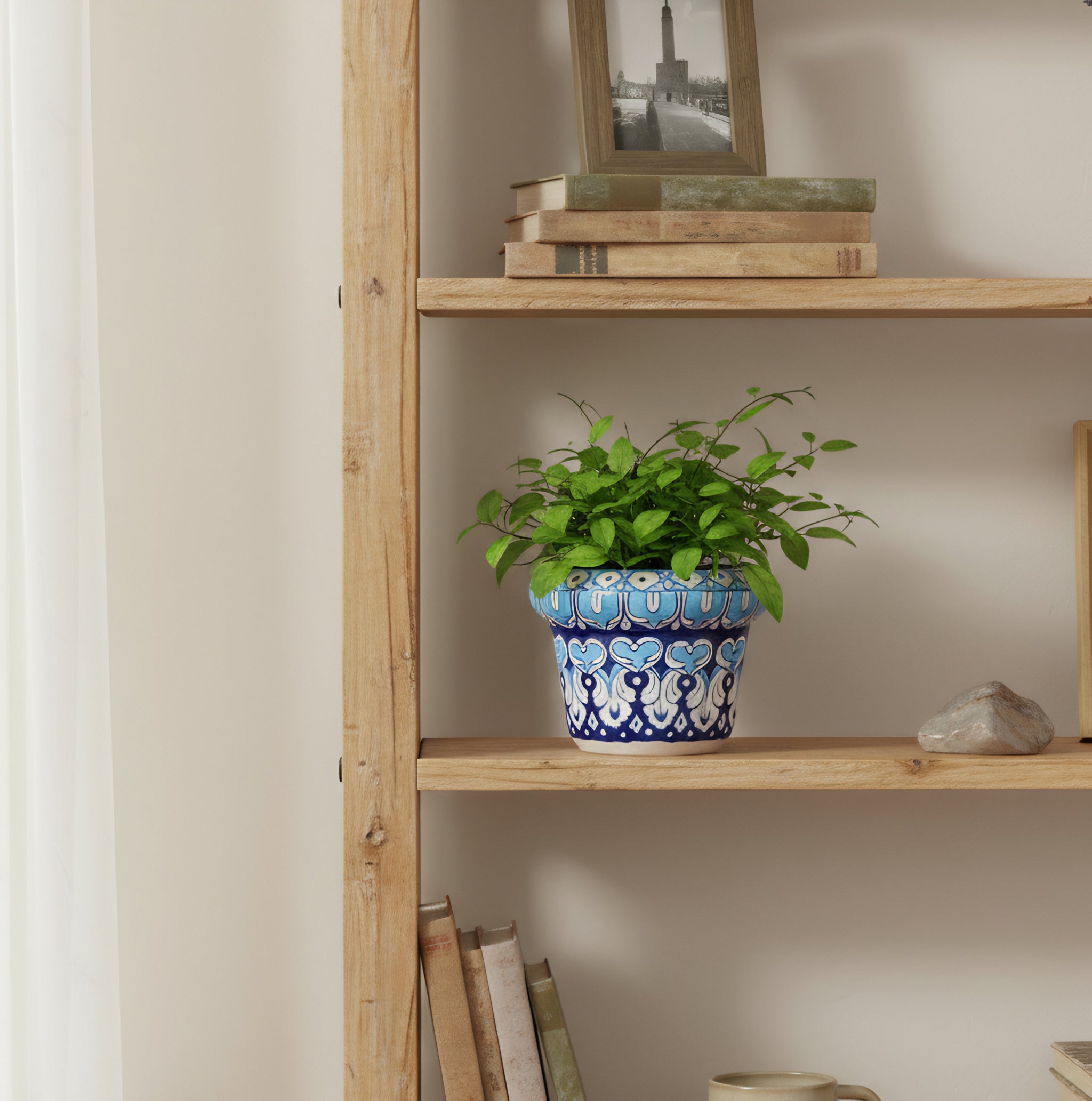 Hand-Painted 6″ Blue Pottery Planter — Small Multani Ceramic Flower Pot (5″ High)