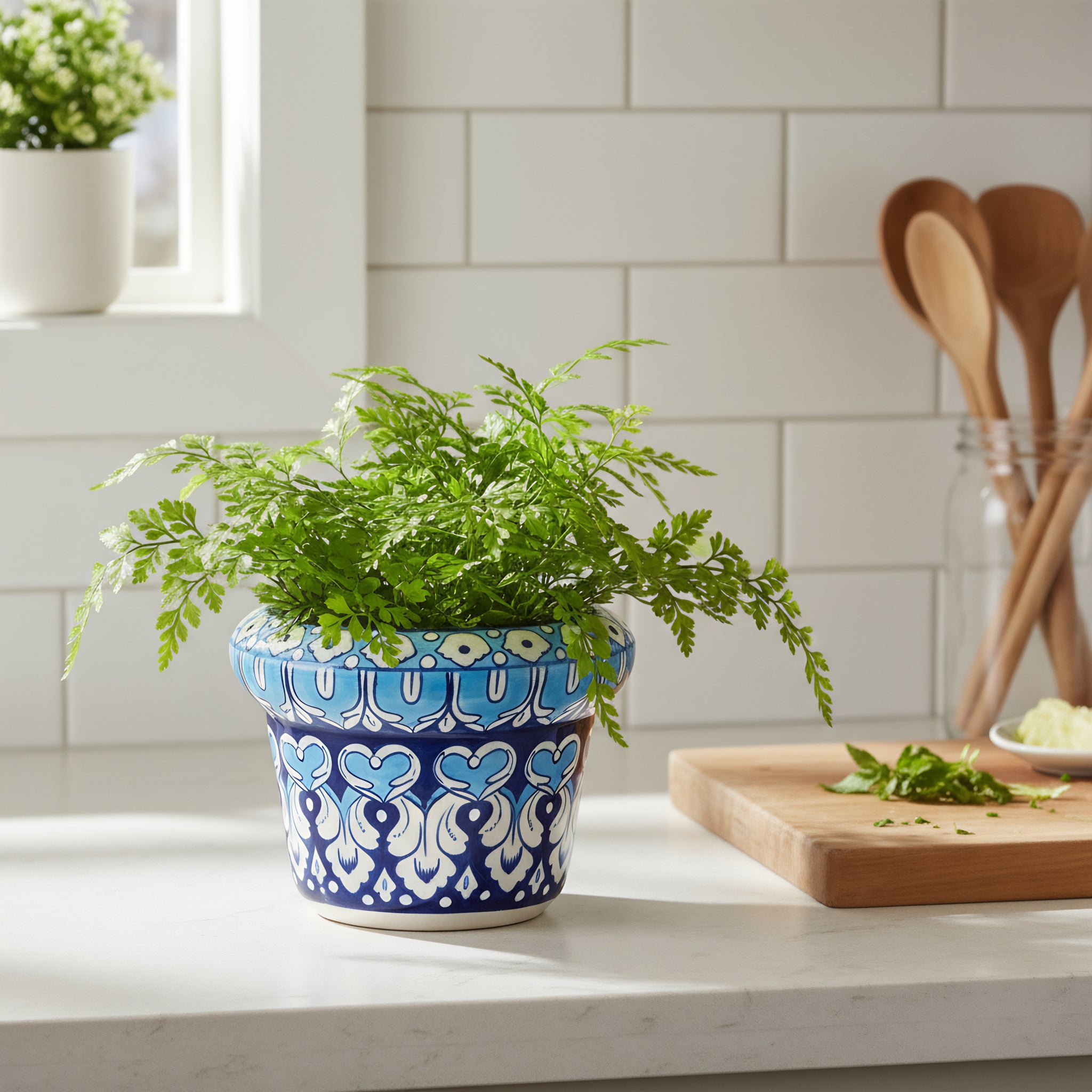 Hand-Painted 6″ Blue Pottery Planter — Small Multani Ceramic Flower Pot (5″ High)