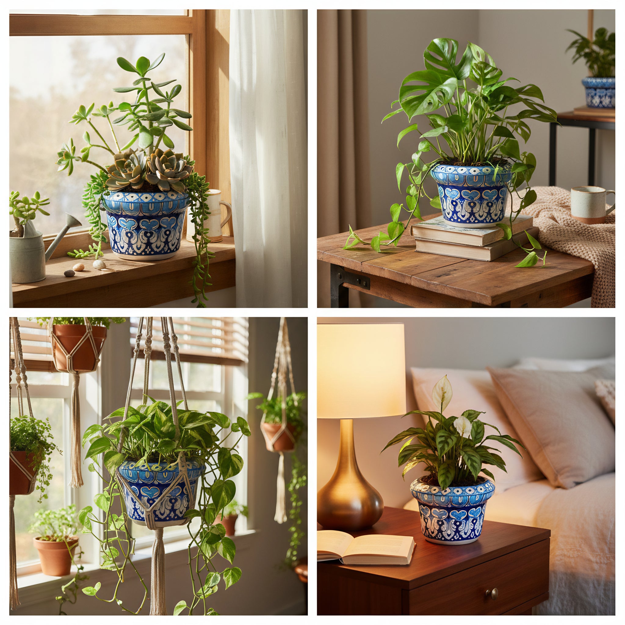 Hand-Painted 6″ Blue Pottery Planter — Small Multani Ceramic Flower Pot (5″ High)