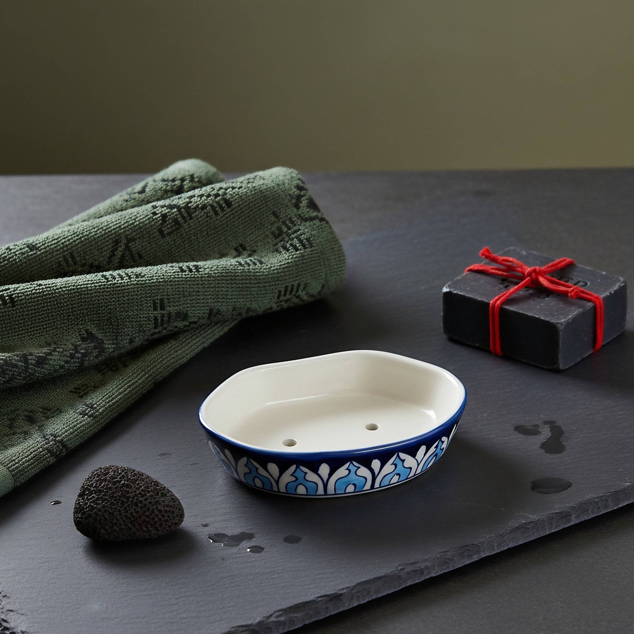 Blue Pottery Floral Soap Dish Side Profile — Handmade Pakistani ceramic — Craftan Pakistan