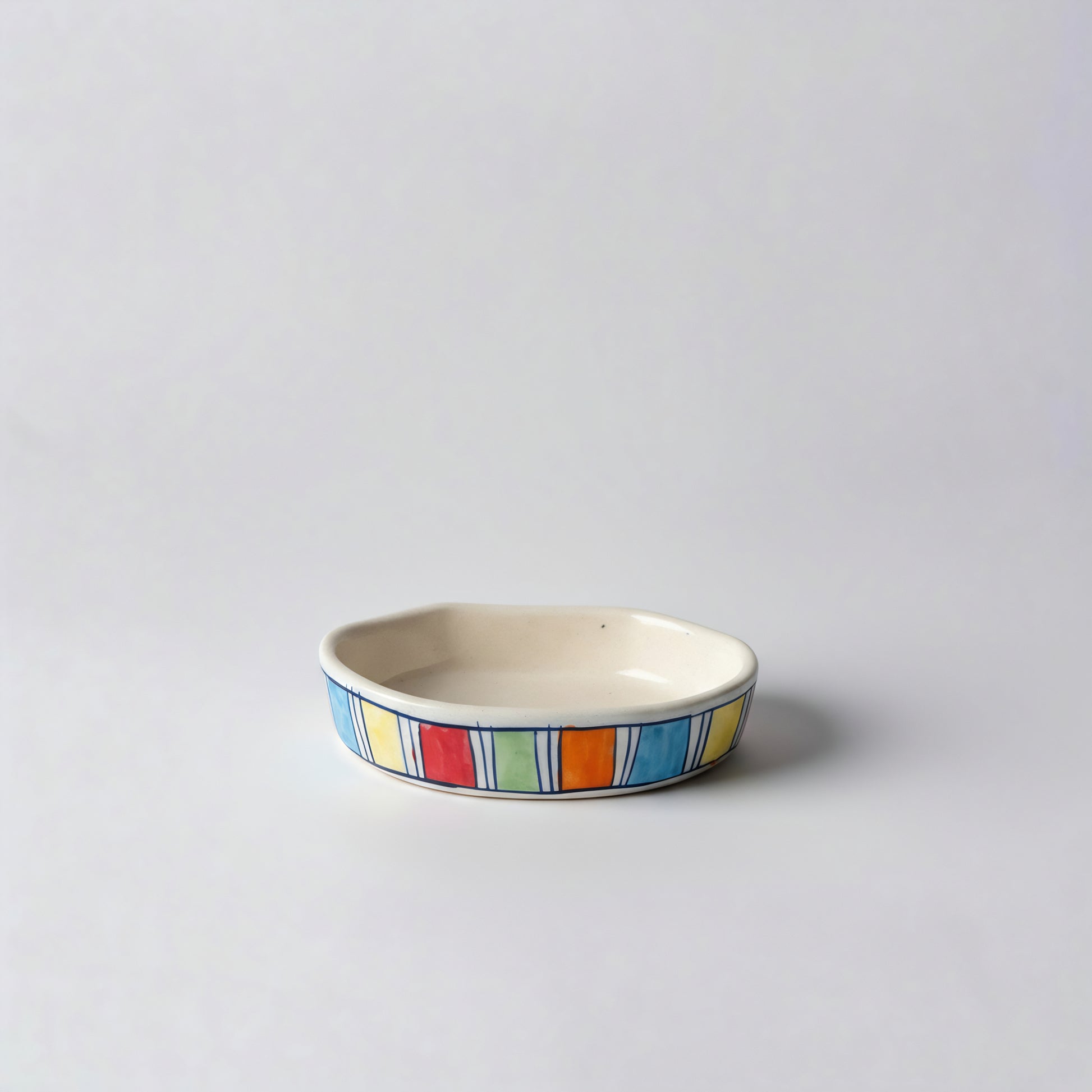 Hand-Painted Ceramic Soap Dish – Oval Tray with Color-Block Stripes