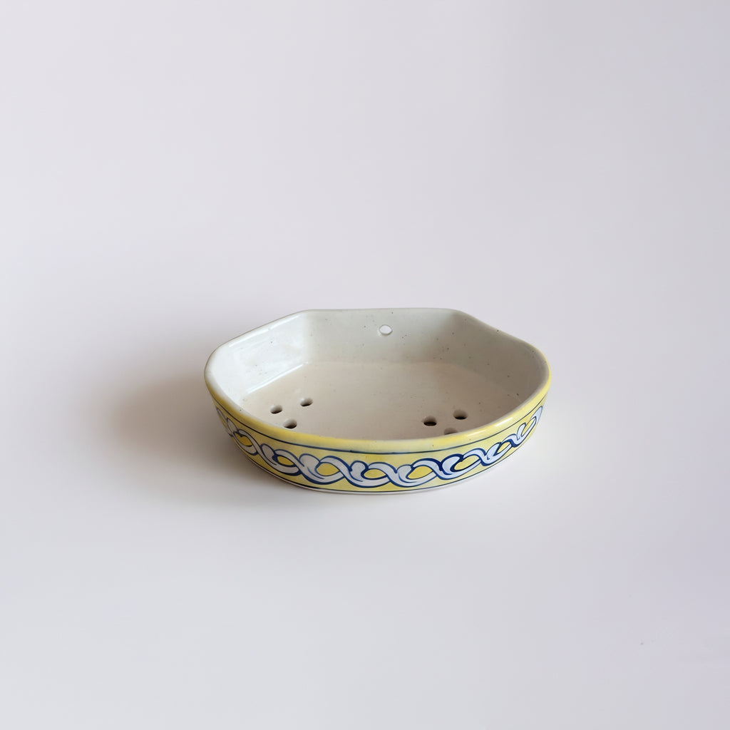 Handmade Blue Pottery Soap Dish Yellow Accents — Multani ceramic — Craftan Pakistan