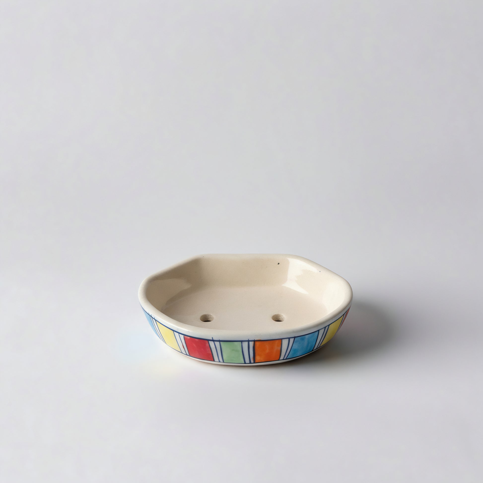 Hand-Painted Ceramic Soap Dish – Oval Tray with Color-Block Stripes