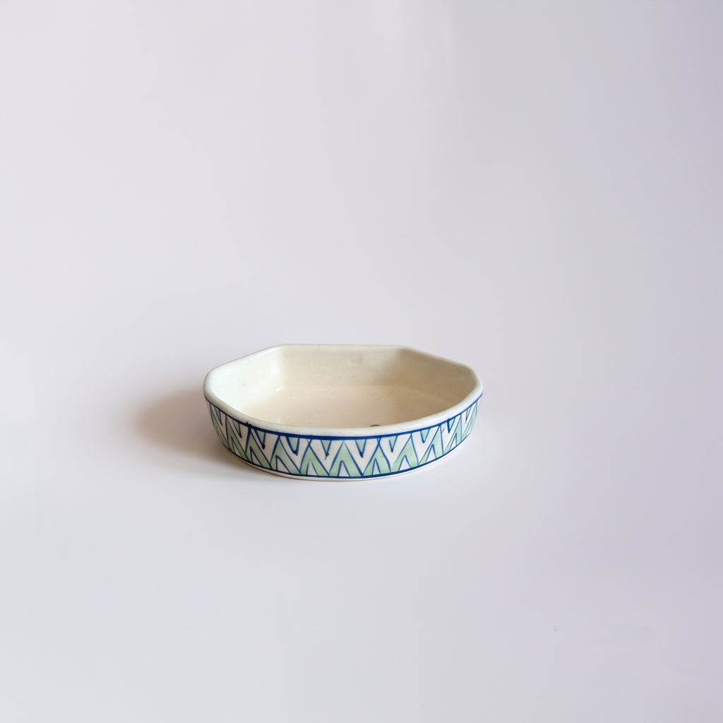 Handmade Blue Pottery Soap Dish Green Accents — Multani ceramic — Craftan Pakistan