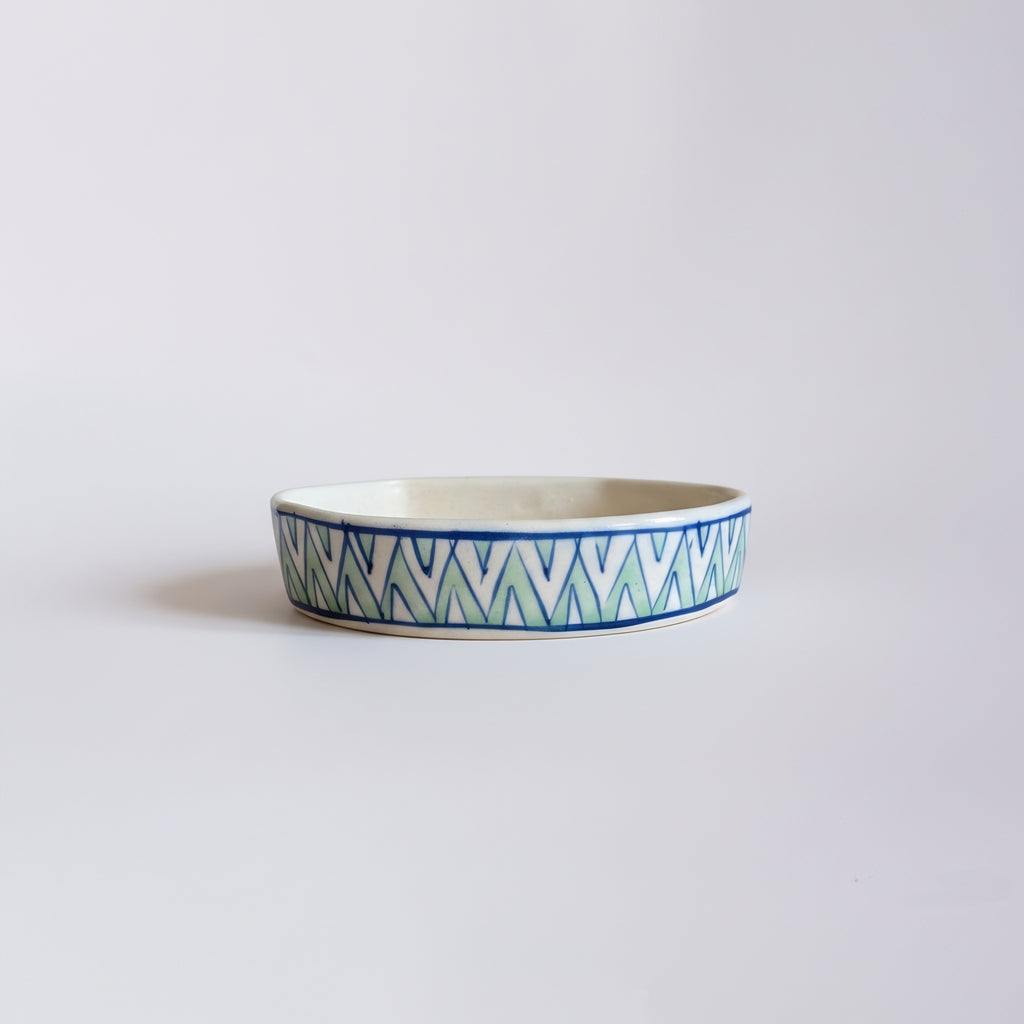 Blue Pottery Soap Dish with Green Floral Details — handmade ceramic — Craftan Pakistan
