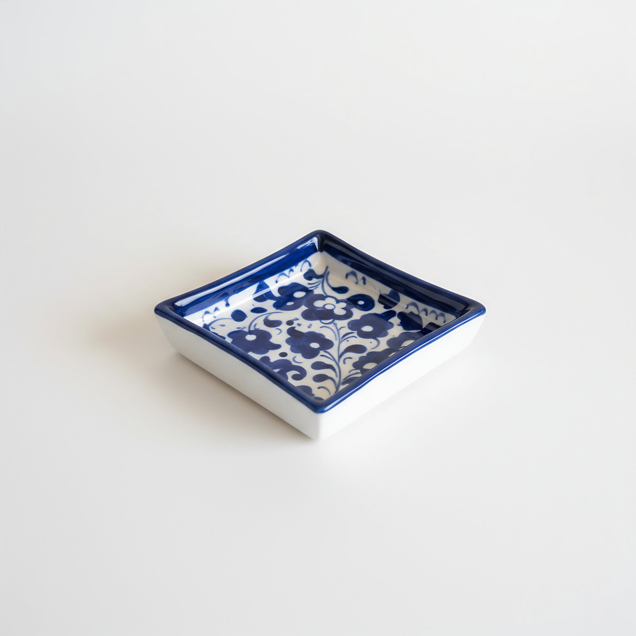 Blue Pottery Square Dish — 3″ Multani Ceramic (Floral Motif)