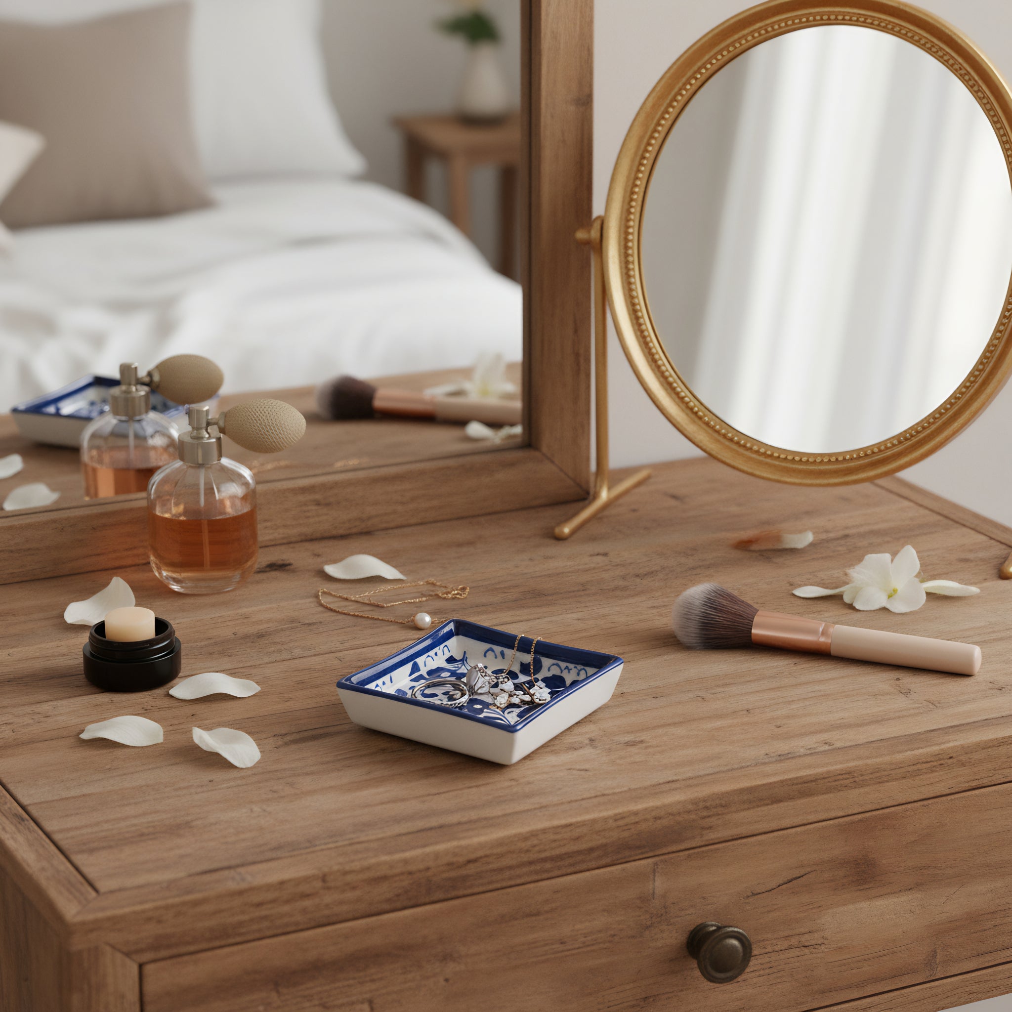 Blue Pottery Square Dish — 3″ Multani Ceramic (Floral Motif)