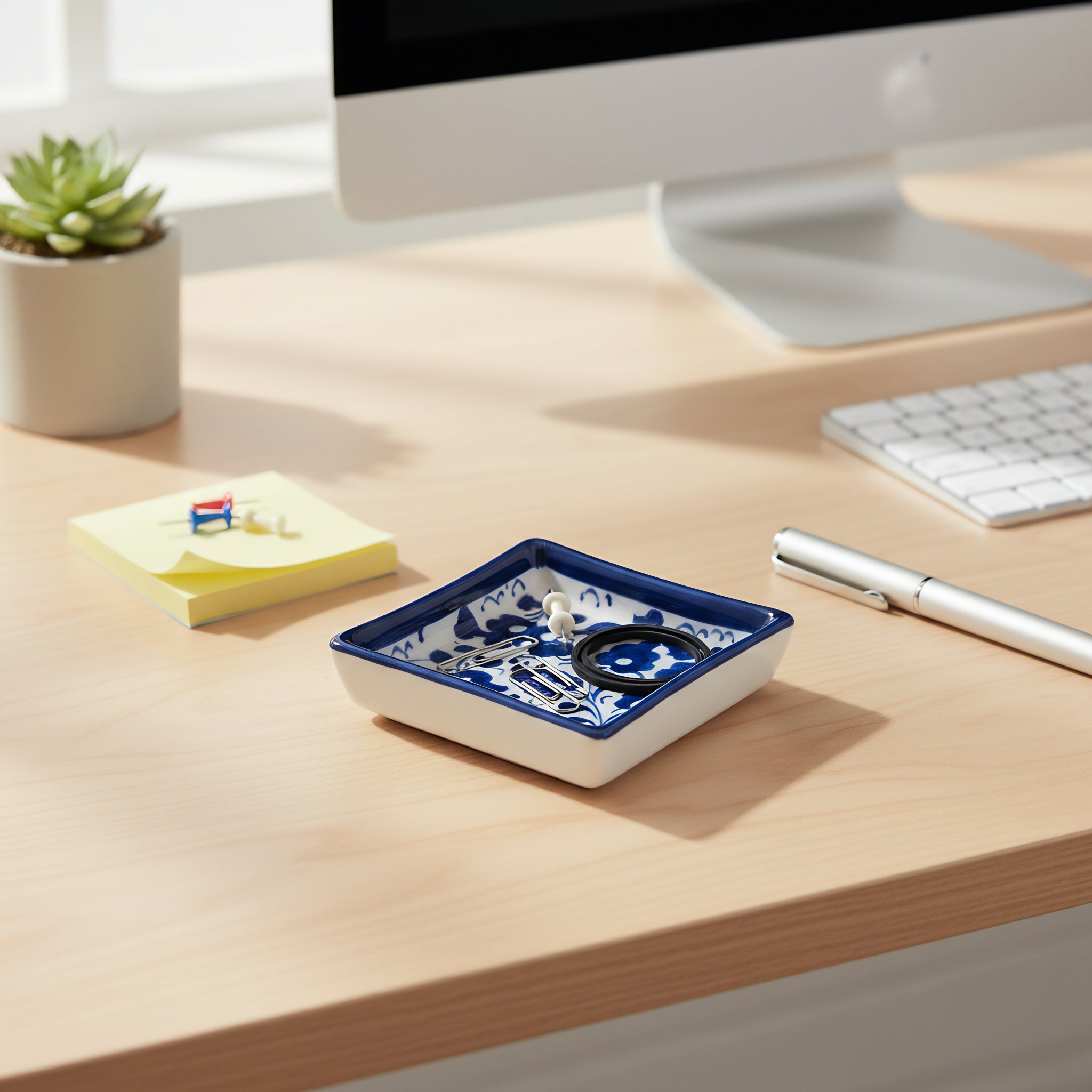 Blue Pottery Square Dish — 3″ Multani Ceramic (Floral Motif)