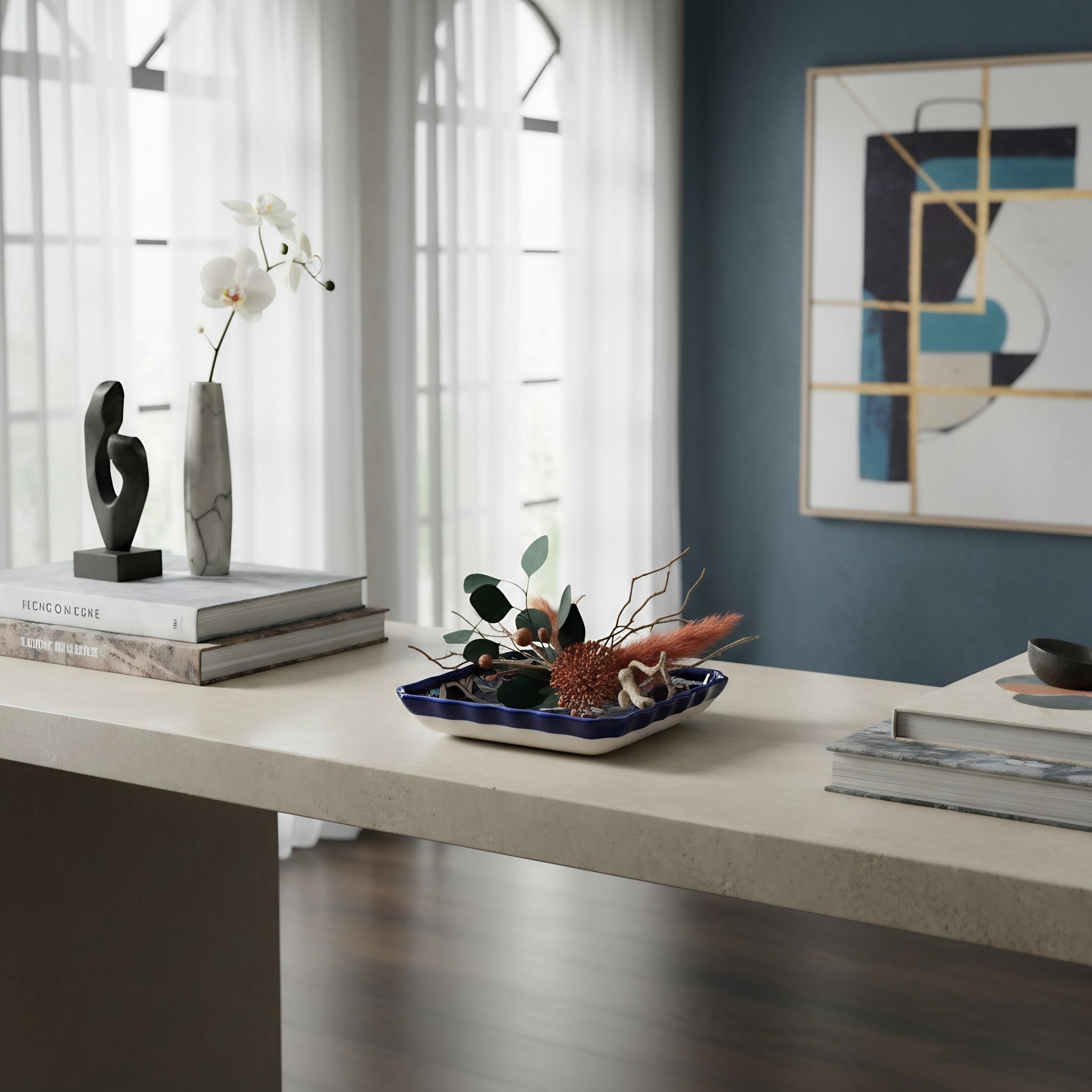 Square Blue Pottery Ceramic Serving Dish – Sky to midnight blue