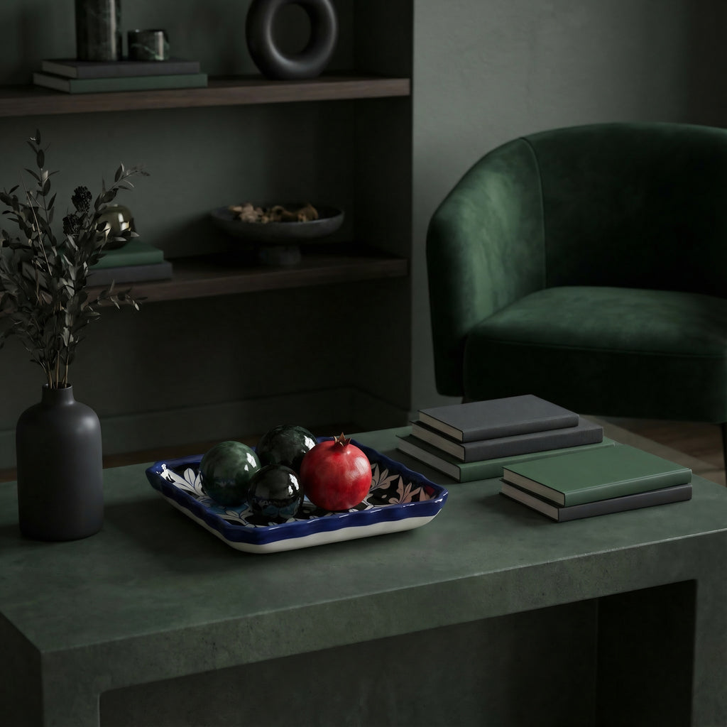 Square Blue Pottery Ceramic Serving Dish – Sky to midnight blue