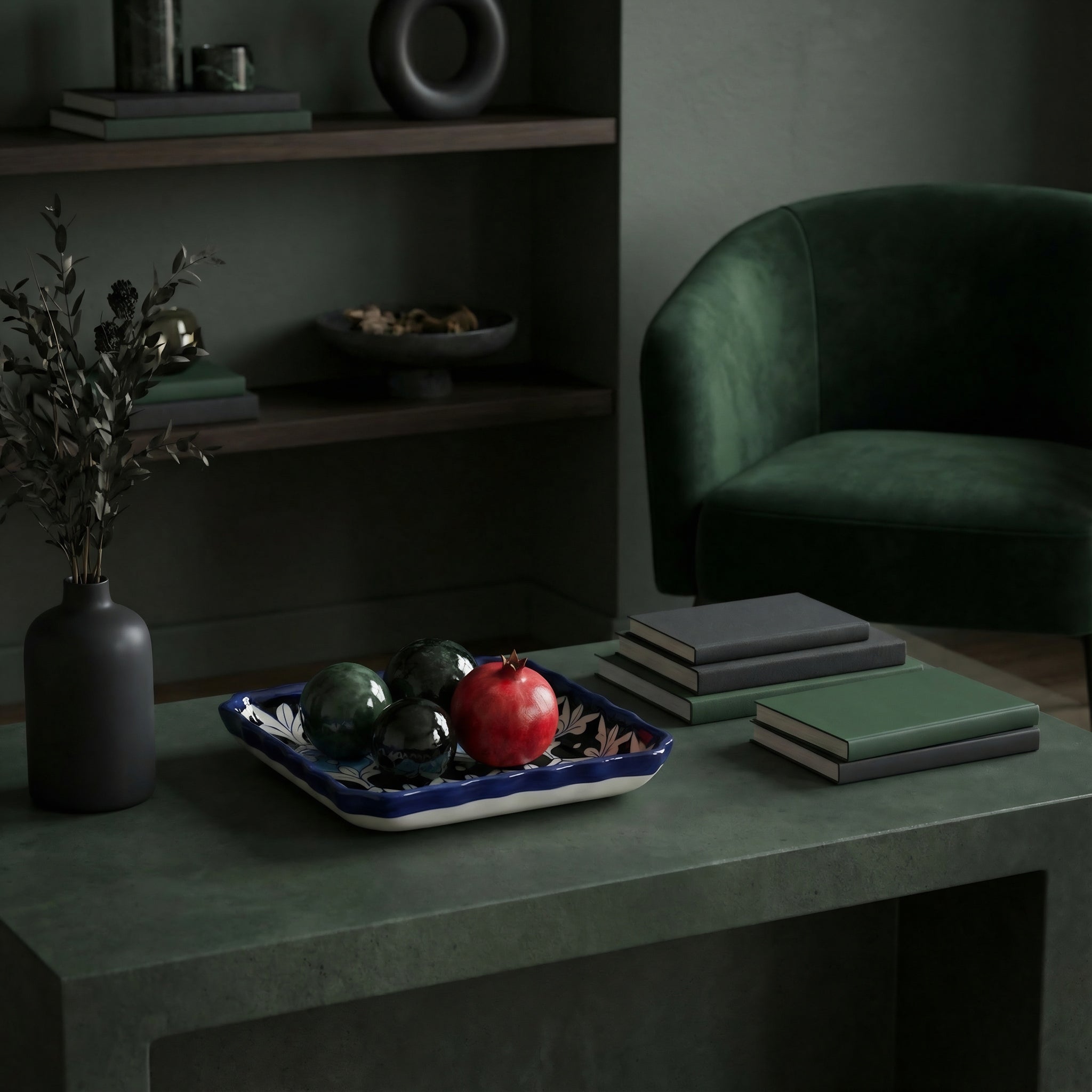 Square Blue Pottery Ceramic Serving Dish – Sky to midnight blue