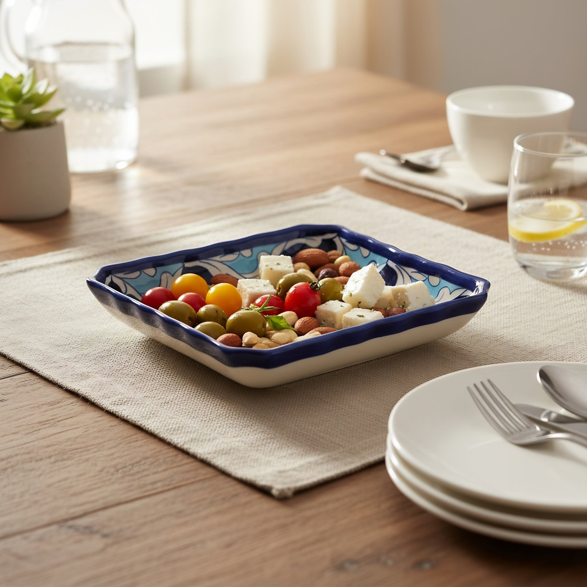 Square Blue Pottery Ceramic Serving Dish – Sky to midnight blue