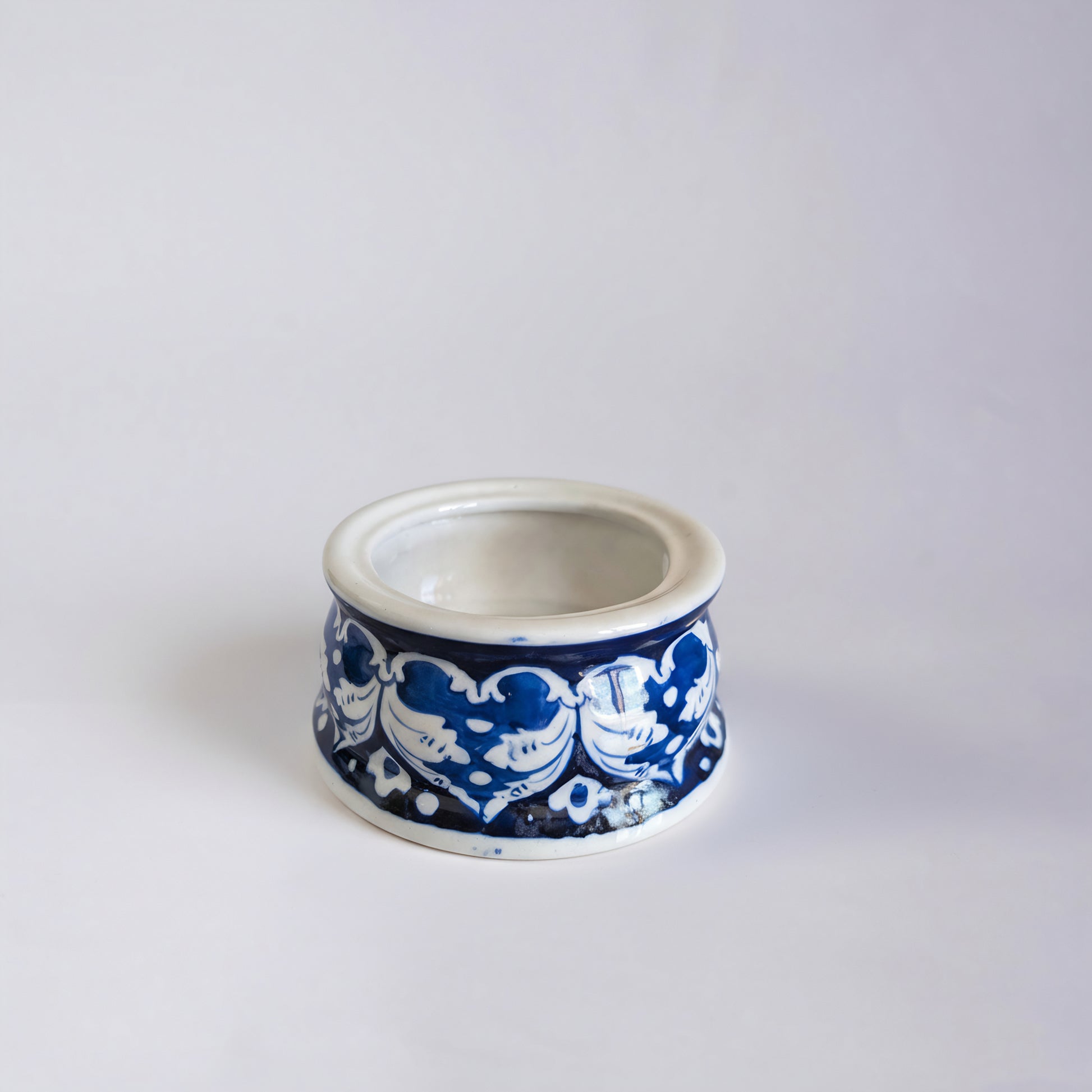 Blue Pottery Tealight Kettle Warmer — 5″ Multani Ceramic (Navy Vine Motif)