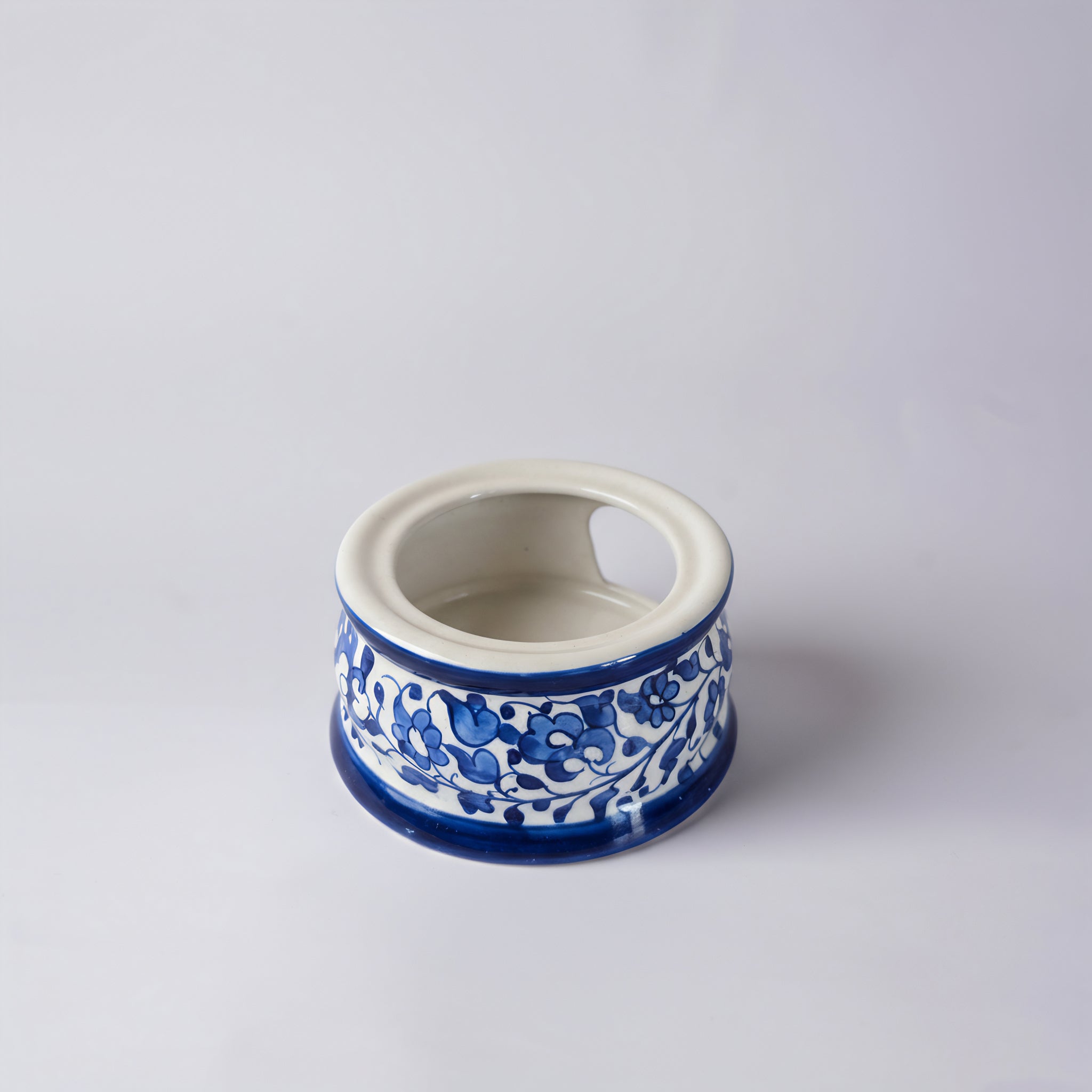 Blue Pottery Tealight Kettle Warmer — 5″ Multani Ceramic (Floral Vine Design)