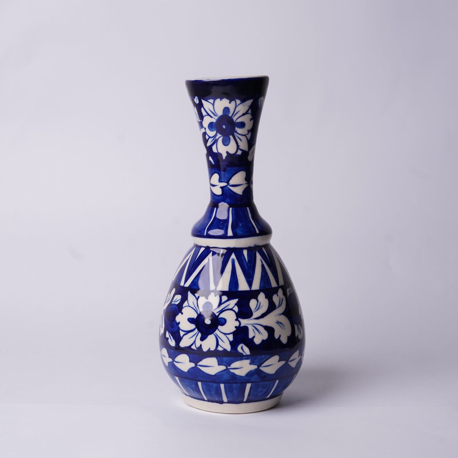 Handcrafted Multani Blue Pottery Vase – 10" Surahi Form Ceramic Decor - Set of Three