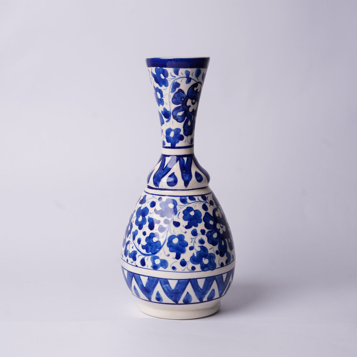 Handcrafted Multani Blue Pottery Vase – 10" Surahi Form Ceramic Decor - Set of Three