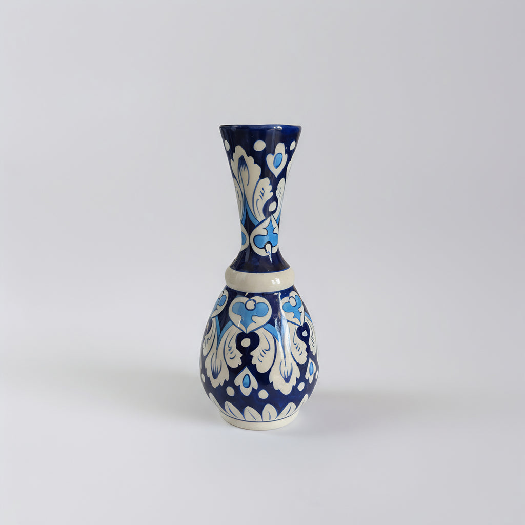 Hand-Painted Traditional Surahi Vase – 10 Inch Blue Pottery Ceramic Vase