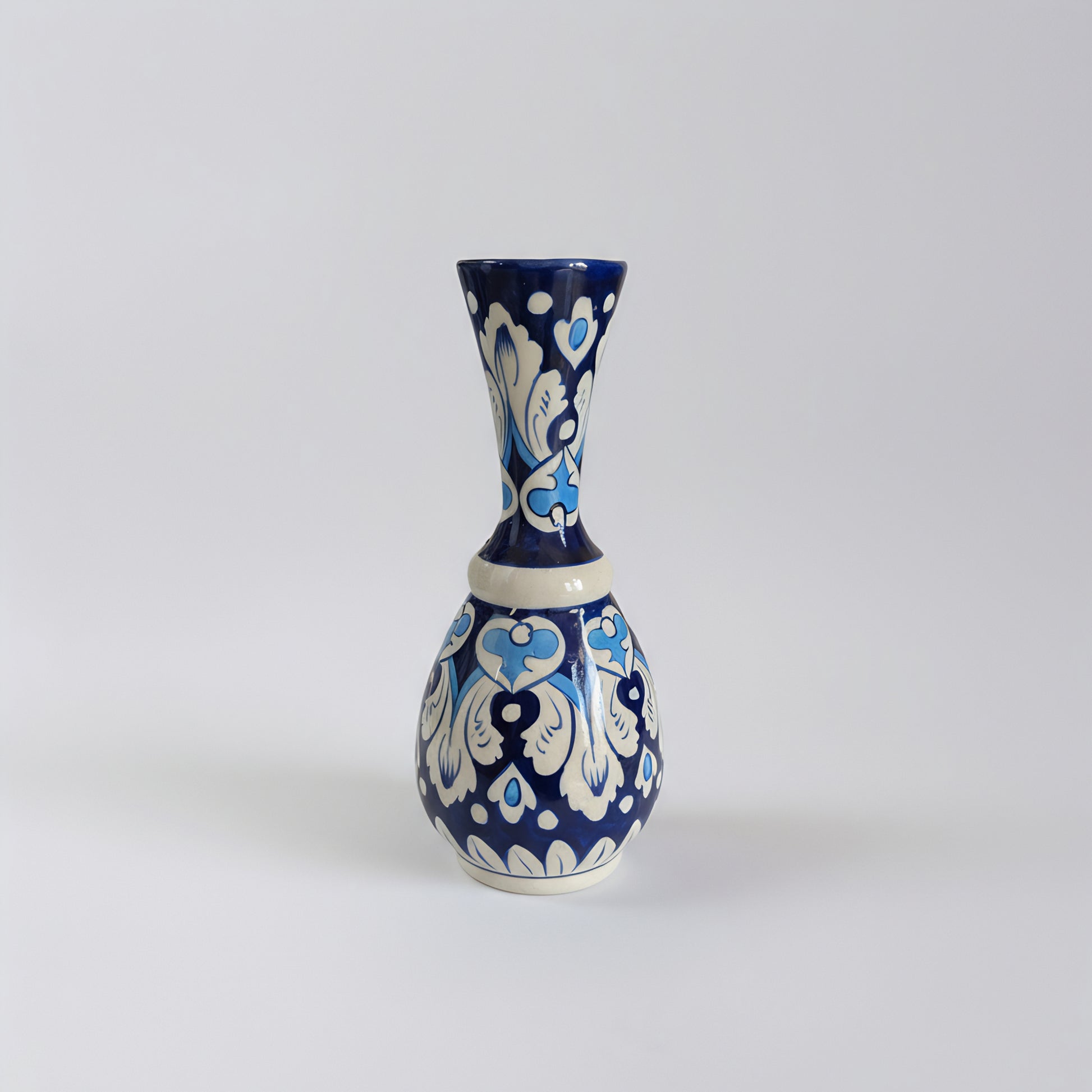 Hand-Painted Traditional Surahi Vase – 10 Inch Blue Pottery Ceramic Vase