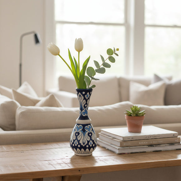 Hand-Painted Traditional Surahi Vase – 10 Inch Blue Pottery Ceramic Vase