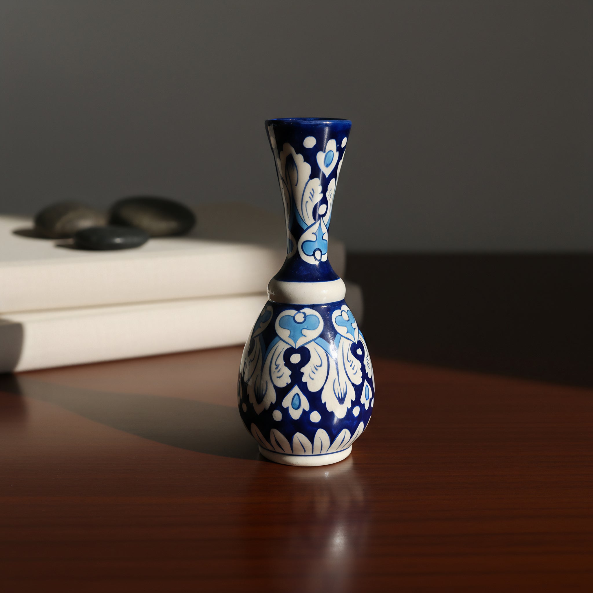 Hand-Painted Traditional Surahi Vase – 10 Inch Blue Pottery Ceramic Vase