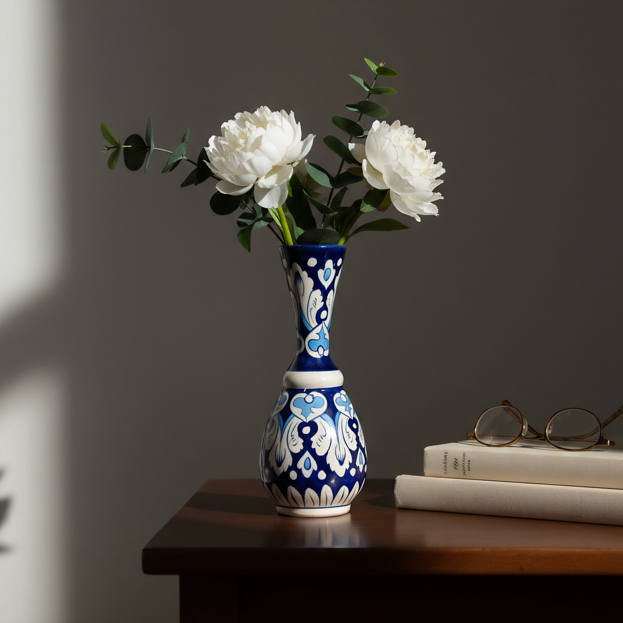 Hand-Painted Traditional Surahi Vase – 10 Inch Blue Pottery Ceramic Vase