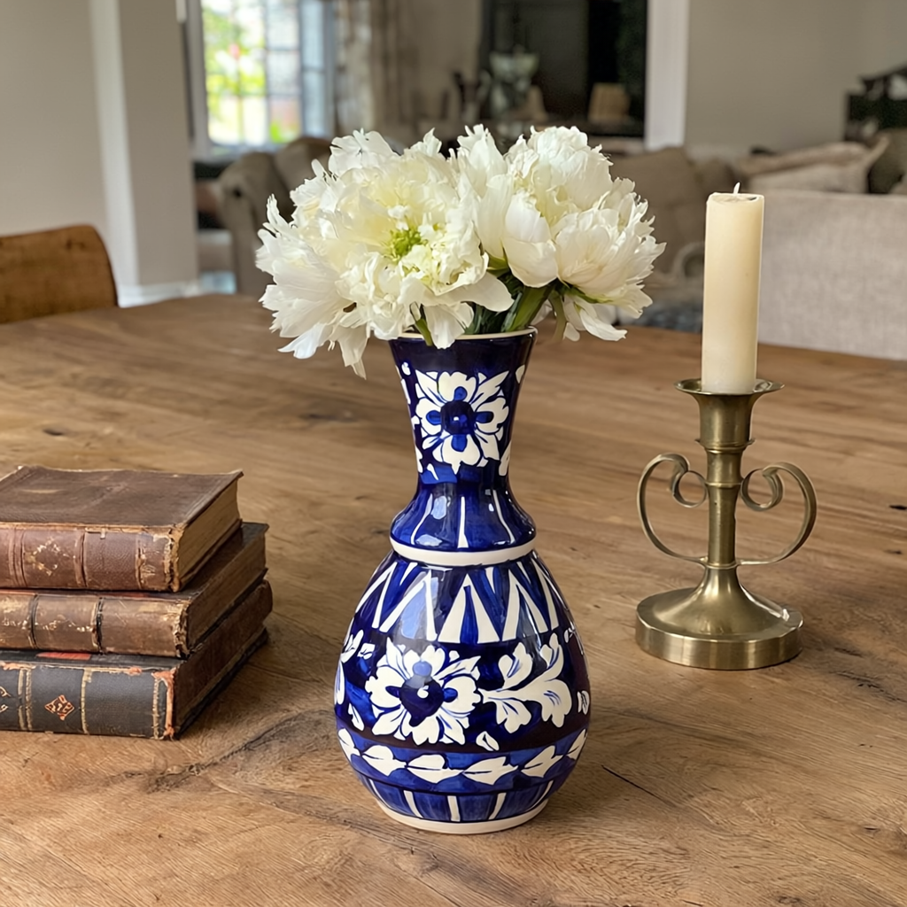 Multani Blue Pottery Vase – 10" Handcrafted Ceramic in Surahi Form