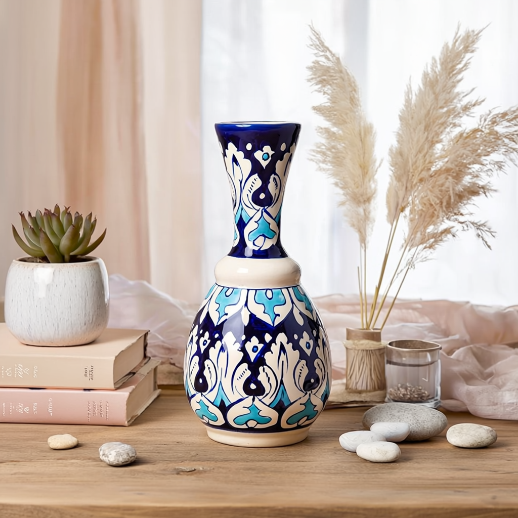 Multani Blue Pottery Vase – Handcrafted Surahi-Shaped Ceramic Decor