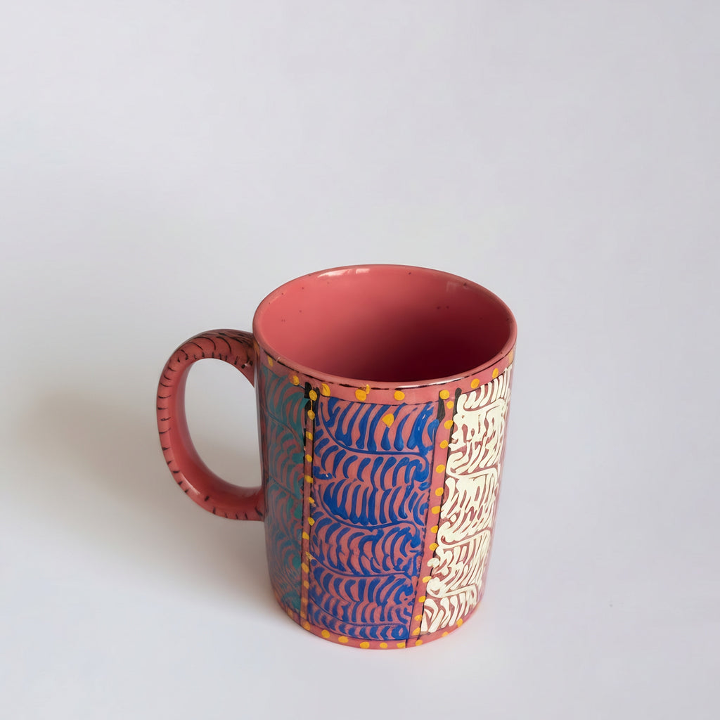 Swati Art Hand-Painted Ceramic Mug – 300ml Warm Terracotta Panel Design Tea & Coffee Mug