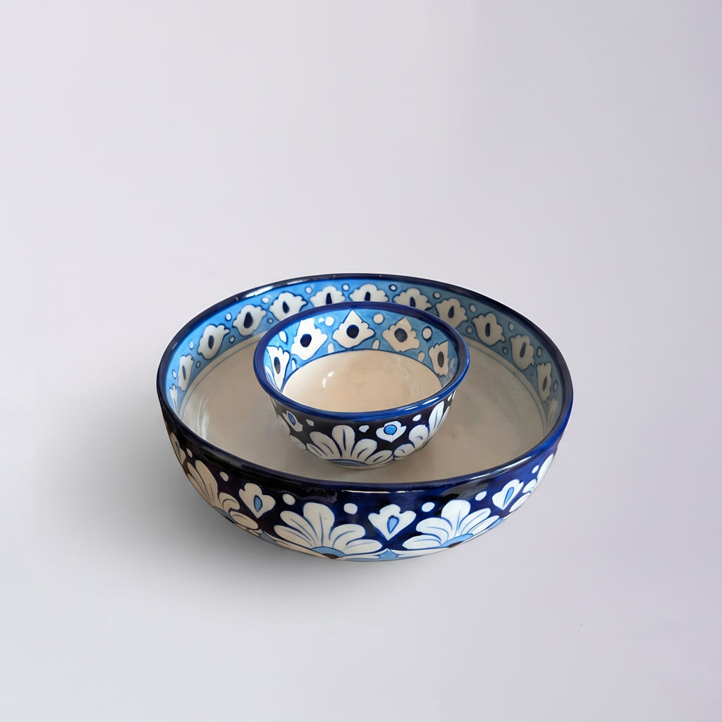 Blue Floral Sweet Bowl Set — Pakistani ceramic craftsmanship — Craftan Pakistan