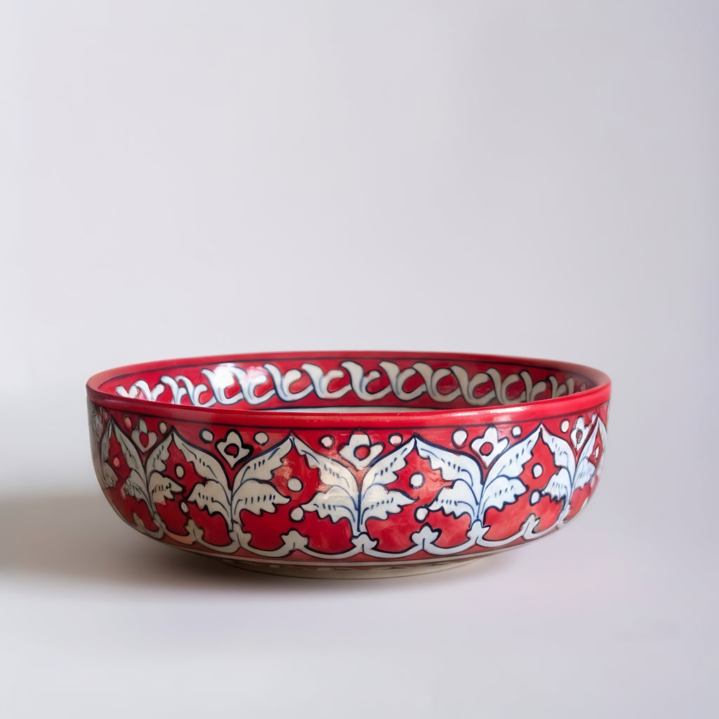 Traditional Pakistani sweet bowl set with intricate red florals — handmade — Craftan Pakistan
