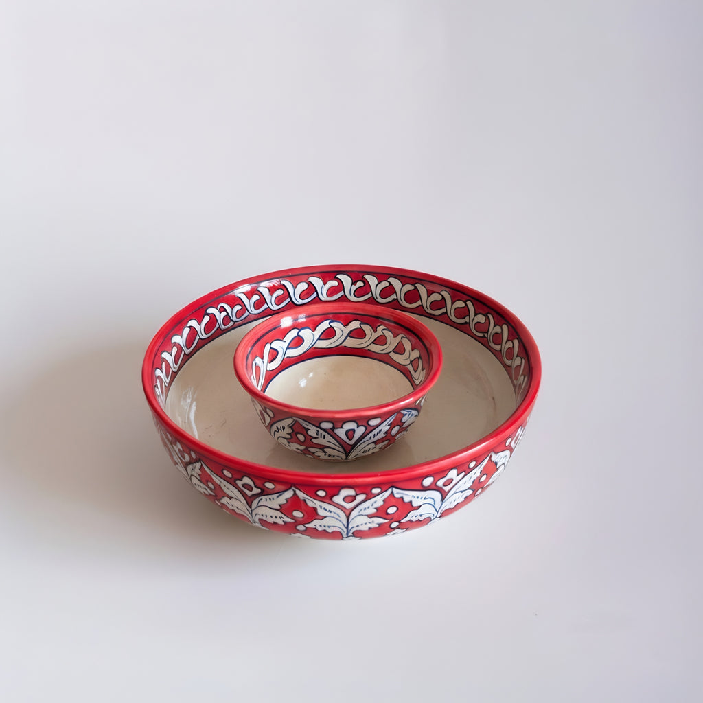 Authentic Multani blue pottery sweet bowls with traditional red floral design — Craftan Pakistan