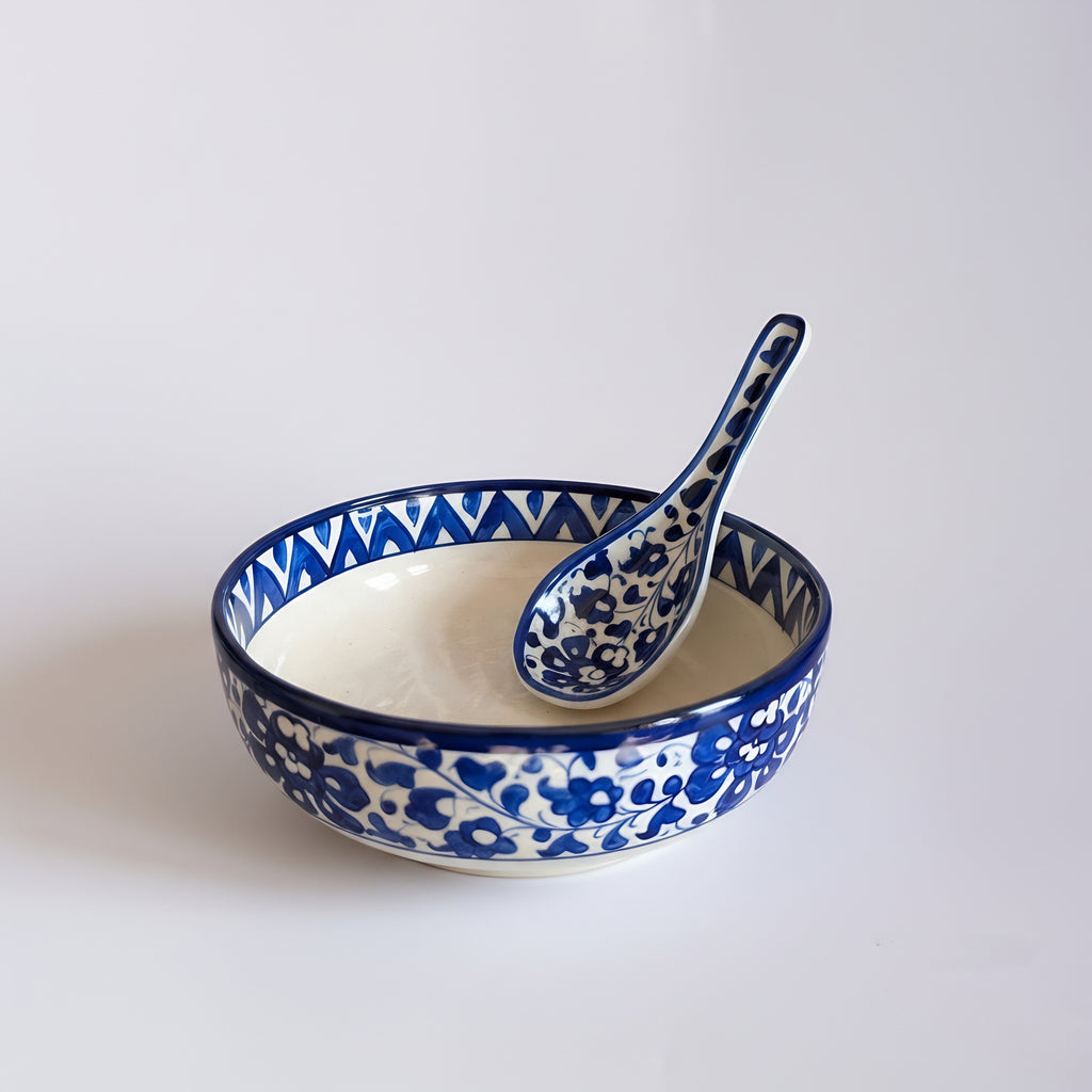Blue Floral Soup & Sweet Serving Set — Pakistani ceramic serving collection — Craftan Pakistan