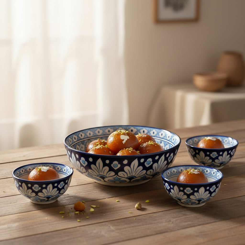 Sweet Bowl Set Detail — Multani blue pottery tradition — Craftan Pakistan