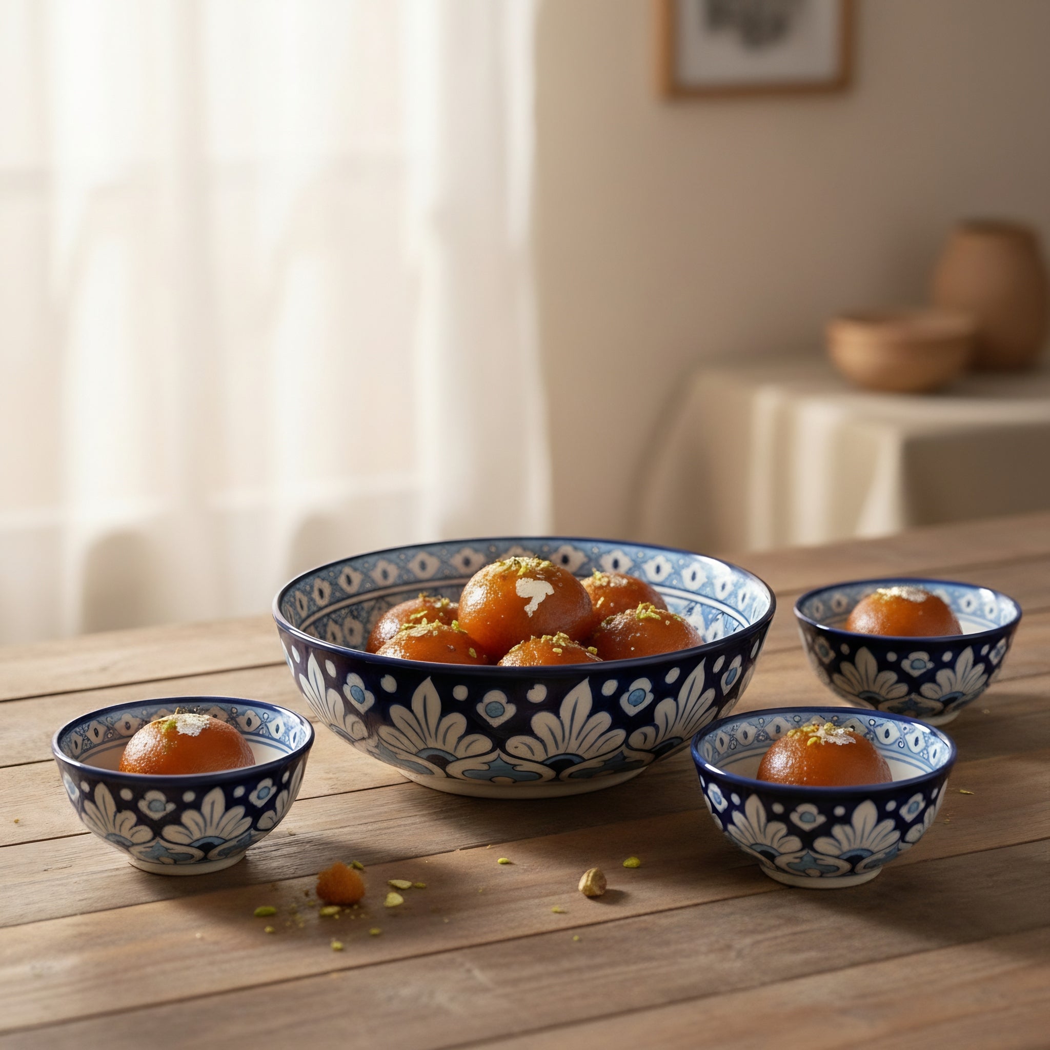 Sweet Bowl Set Detail — Multani blue pottery tradition — Craftan Pakistan