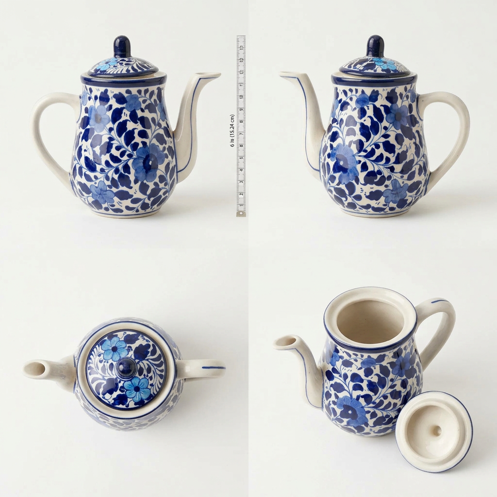 Multani Blue Pottery Teapot – 6" Hand-Painted Ceramic Tea Pot with Lid | Traditional Tea Set Pakistan