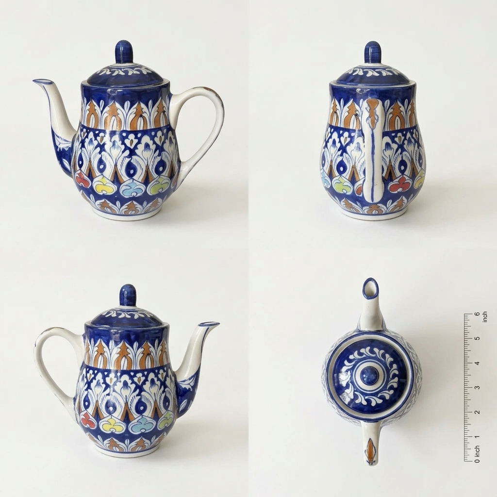 Multani Blue Pottery Teapot – 6" Hand-Painted Ceramic Tea Pot with Lid | Colorful design