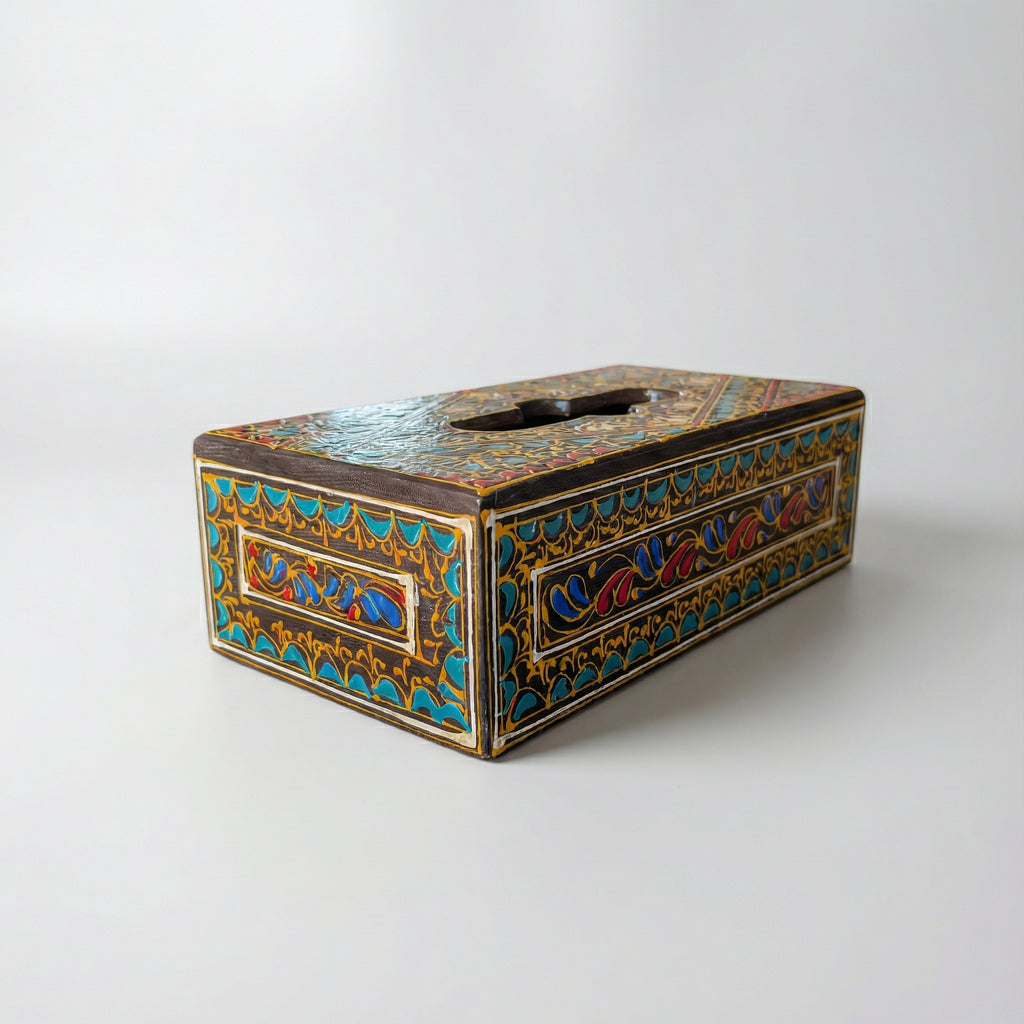 Swati Handmade Black Tissue Box Cover with Traditional Pakistani Motifs — Craftan Pakistan