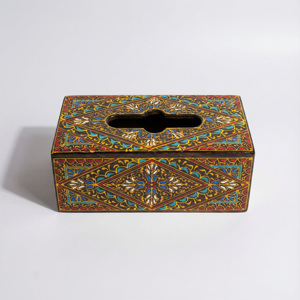 Swati Traditional Black Base Tissue Cover Handmade Pakistani Wood — Craftan Pakistan