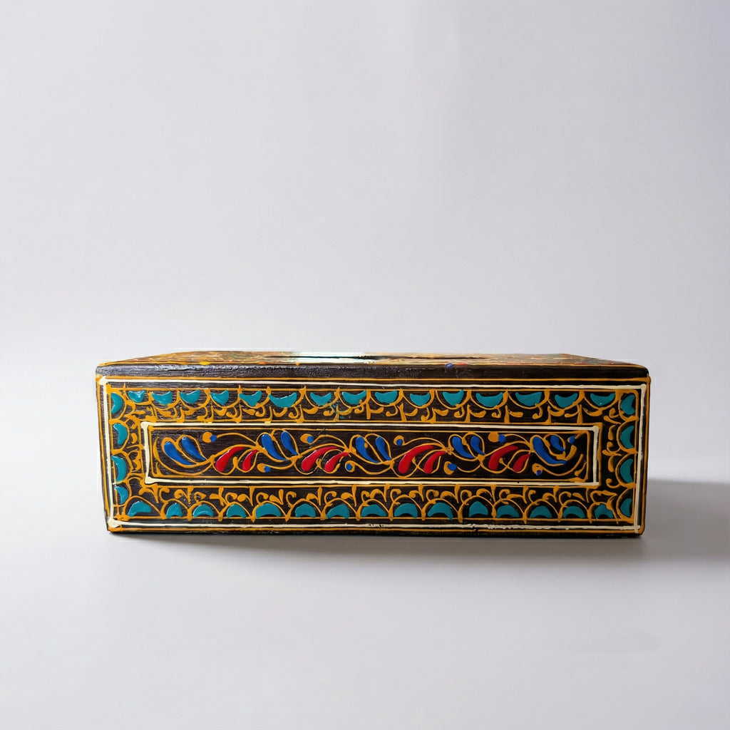 Swati Wooden Tissue Box Cover Hand-Painted Floral Design Black — Craftan Pakistan