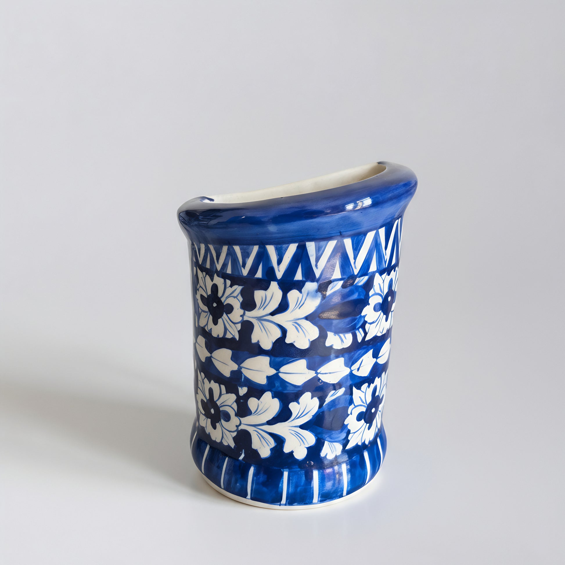 Blue Pottery Wall Planter — 6″ Multani Ceramic (Indigo Floral Vine)